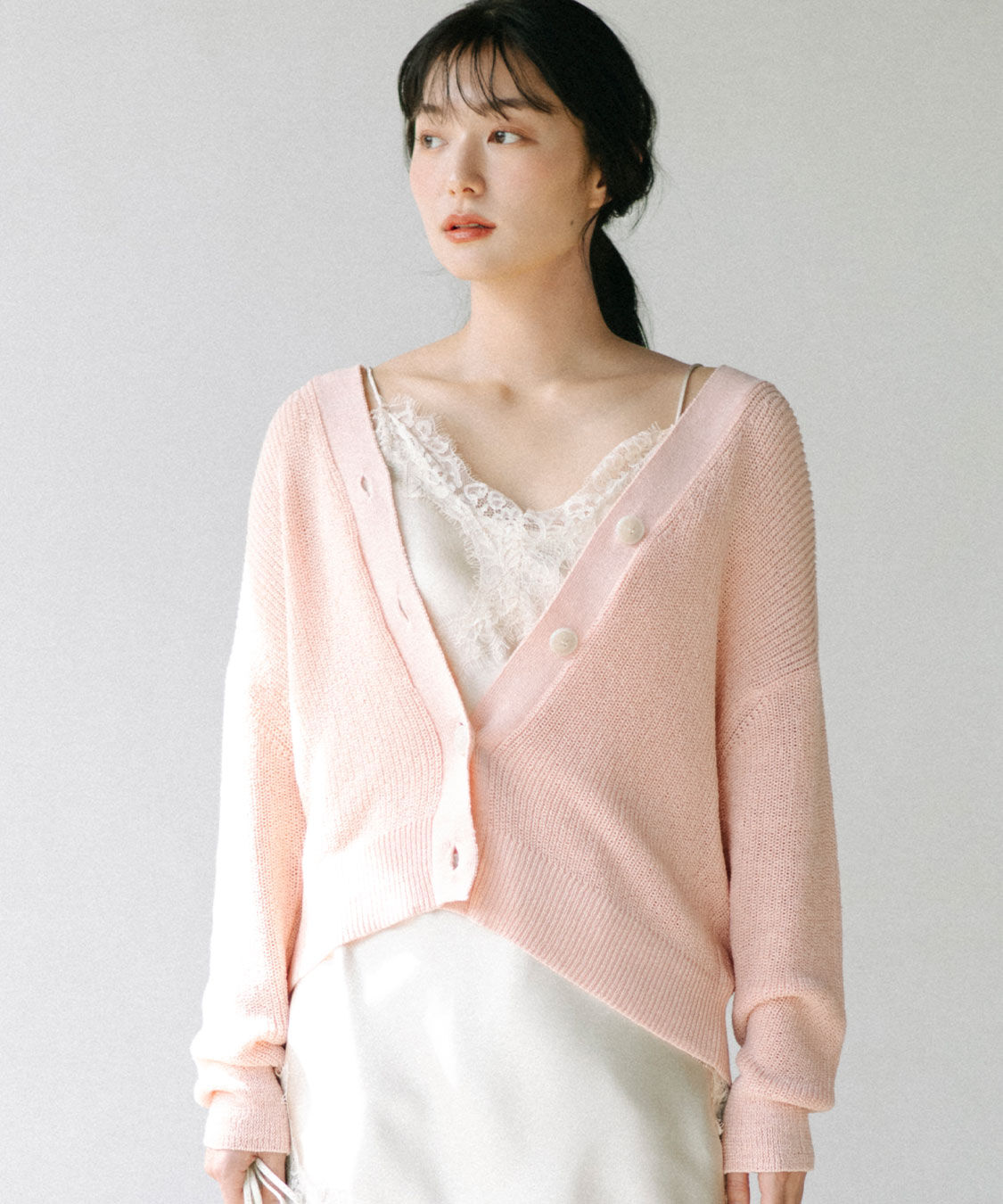 COCO DEAL「レースアップVネックニットカーディガン」|ニット・セーター|