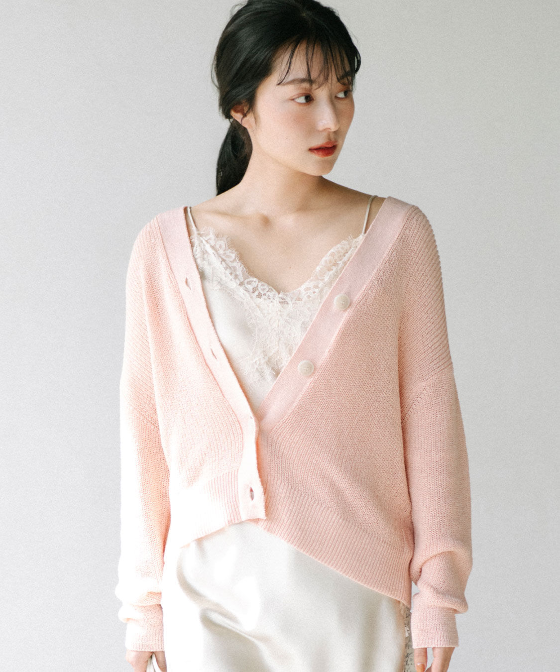 COCO DEAL「レースアップVネックニットカーディガン」|ニット・セーター|