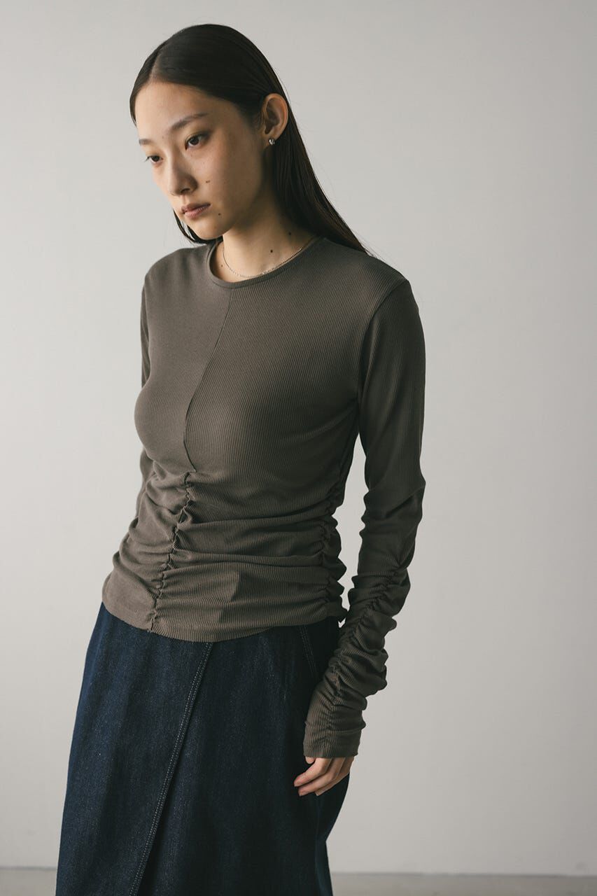 STYLEMIXER「ギャザーソフトリブカットトップ」|Tシャツ・カットソー|GRY