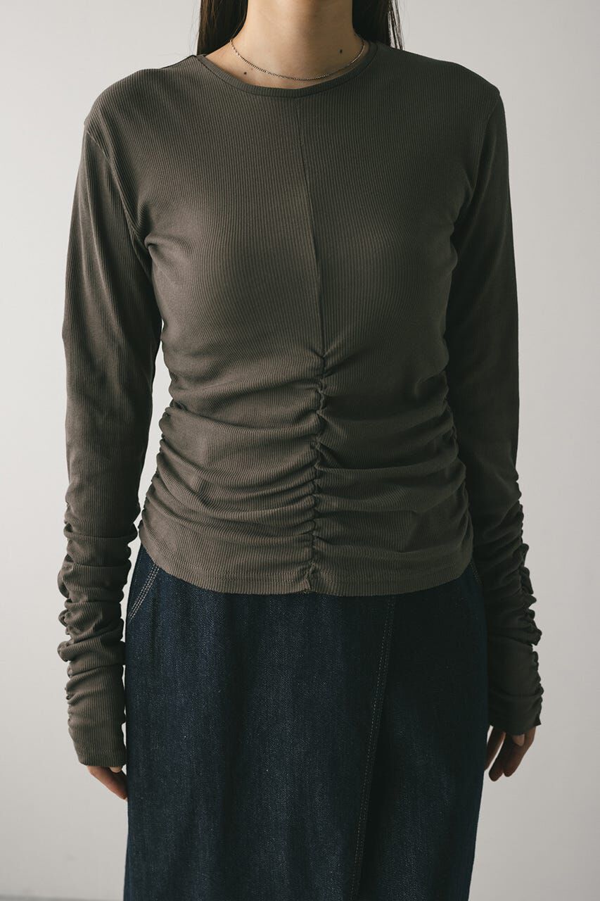 STYLEMIXER「ギャザーソフトリブカットトップ」|Tシャツ・カットソー|