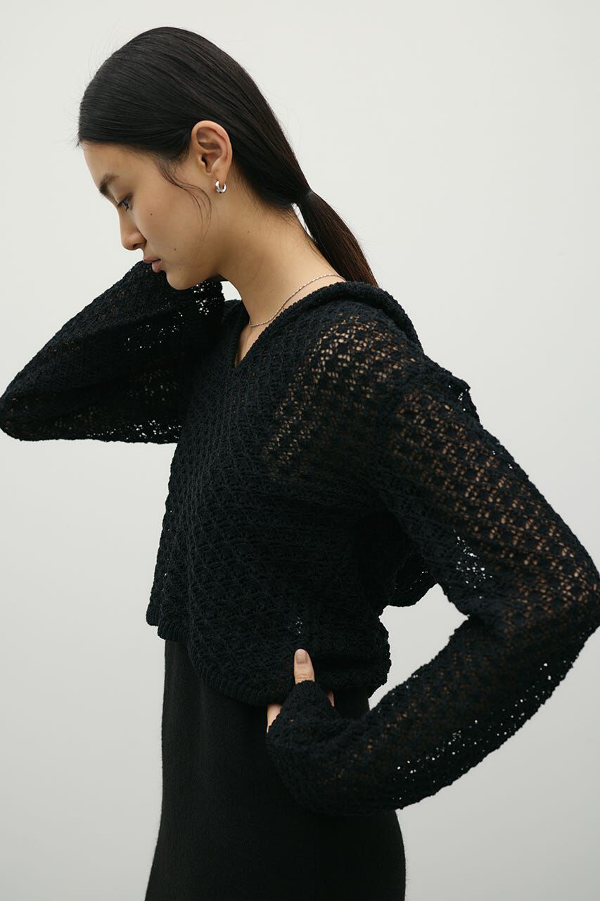 STYLEMIXER「アイレットレースフーディー」|ニット・セーター|BLK