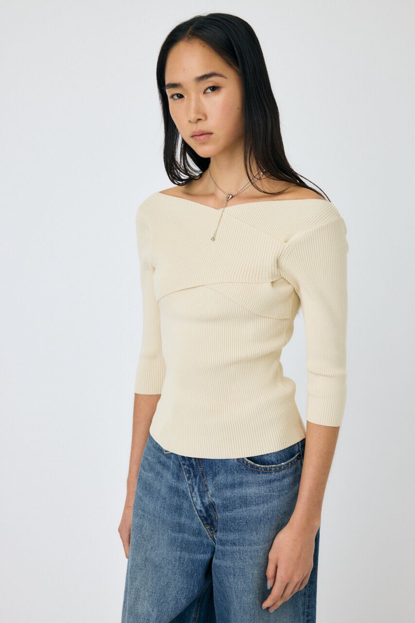 MOUSSY「CROSS OFF SHOULDER ニットトップス」|ニット・セーター|