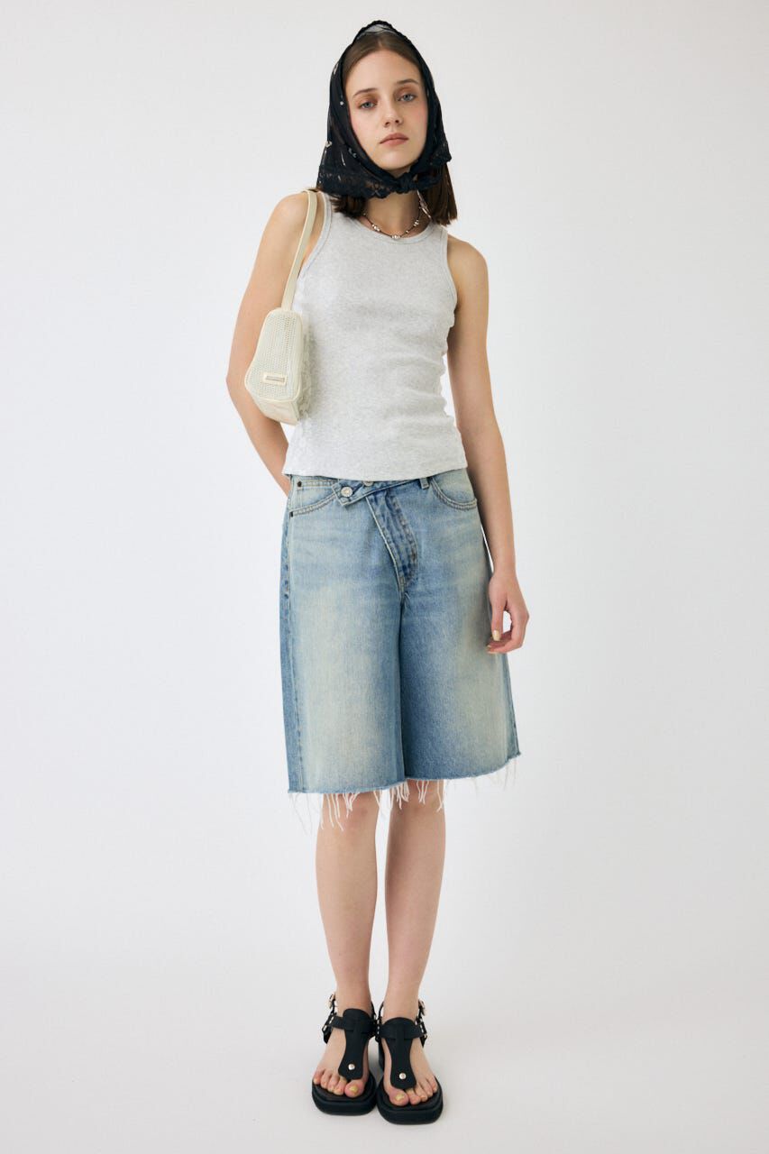 MOUSSY「CROSS WAIST ハーフパンツ」|デニム|