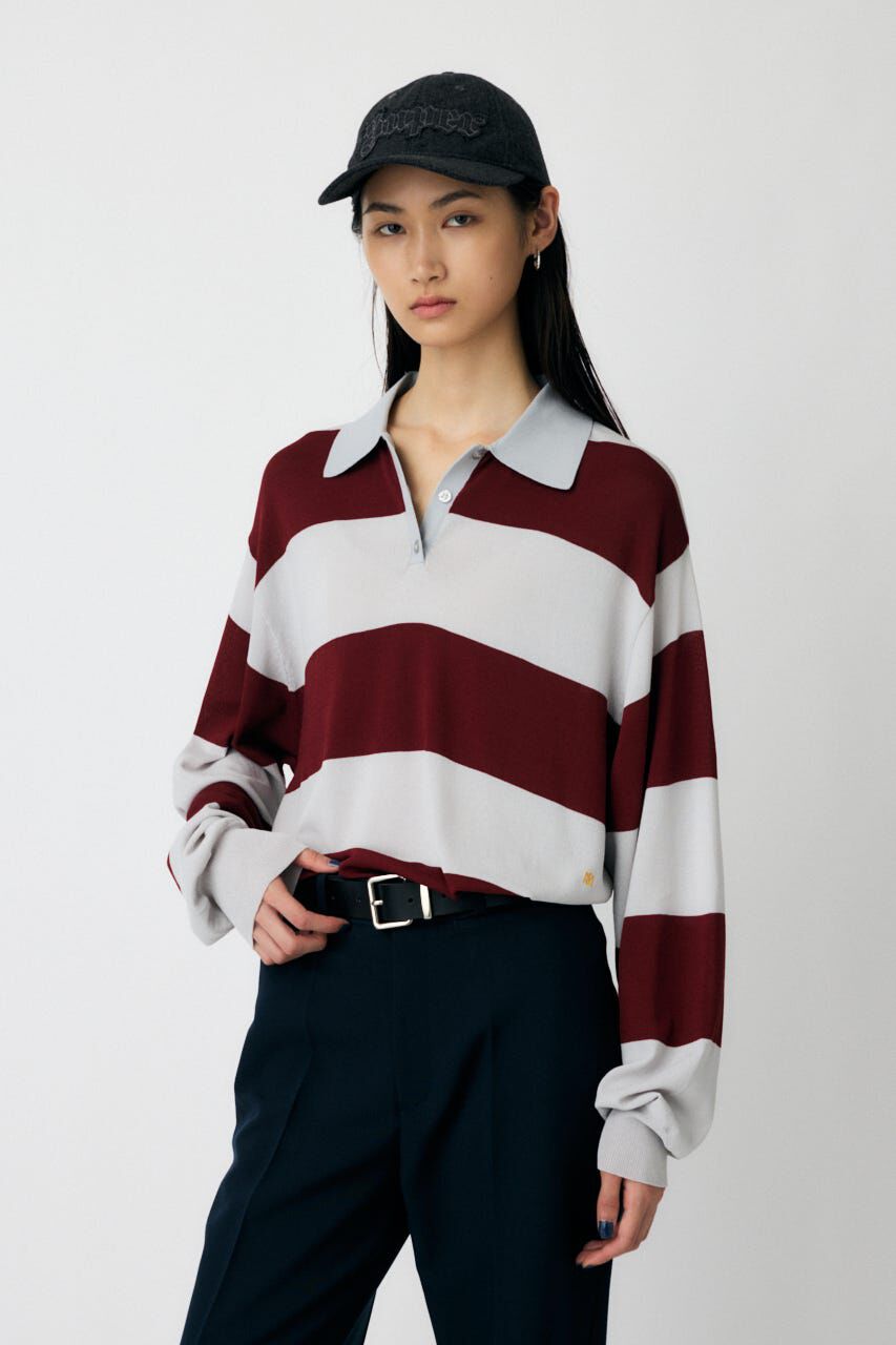 MOUSSY「BORDER KNIT ポロ」|ニット・セーター|柄GRY5
