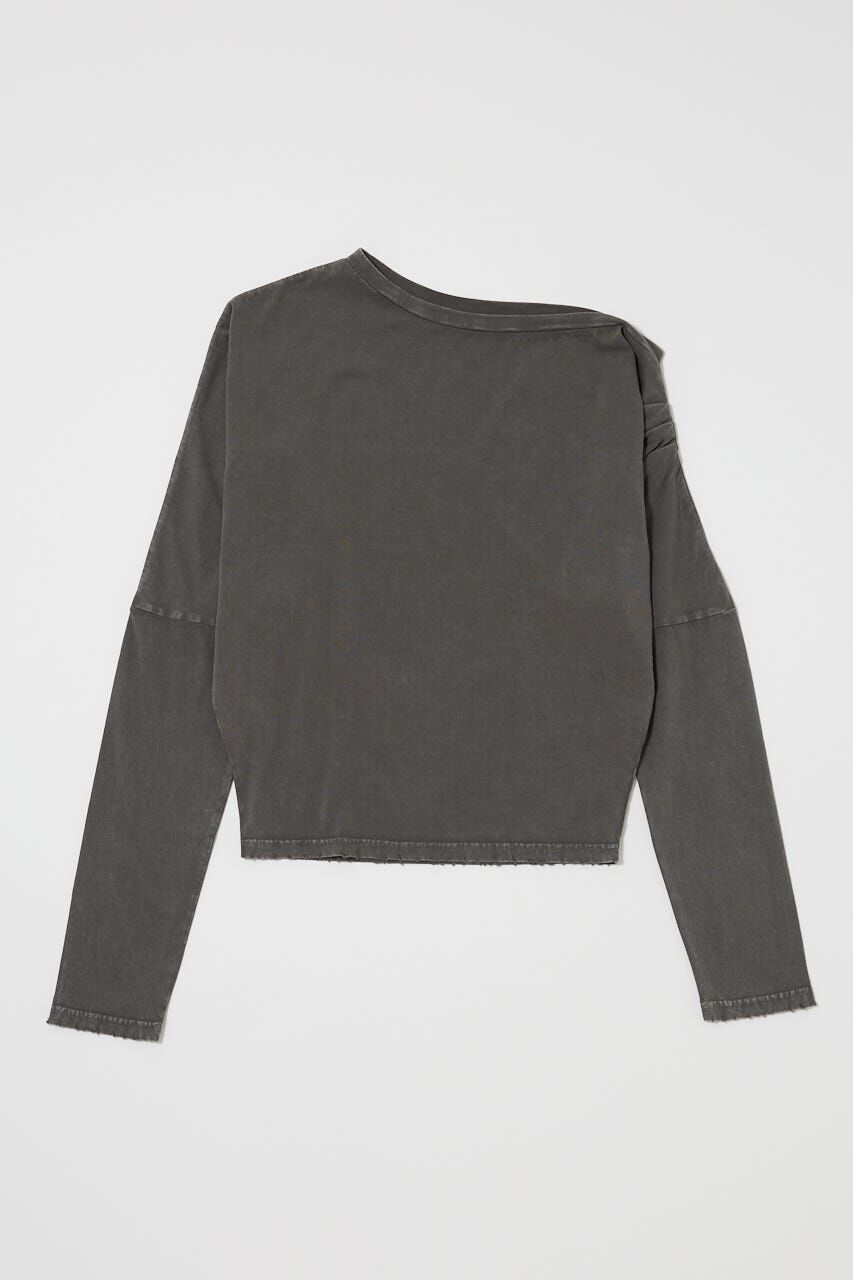 MOUSSY「OVER DYED ONE SHOULDER L/S TEE」|Tシャツ・カットソー|L/BLK1