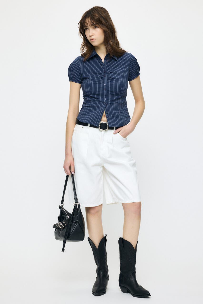 MOUSSY「TUCKED COCOON BERMUDA ショーツ」|デニム|