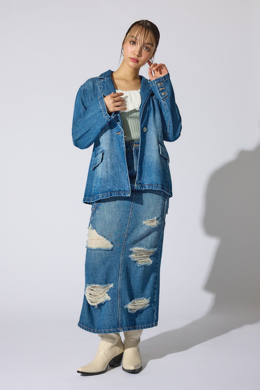 rienda「サイドオープンレイヤードデニムスカート」|スカート|