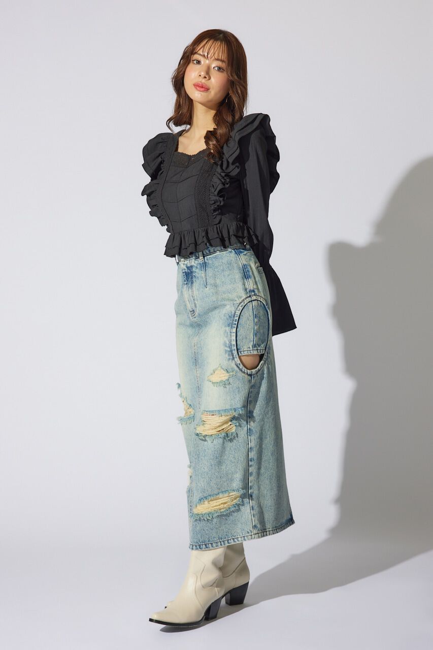 rienda「サイドオープンレイヤードデニムスカート」|スカート|