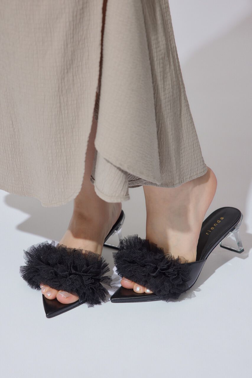 rienda「クリアヒールチュールサンダル」|サンダル|BLK