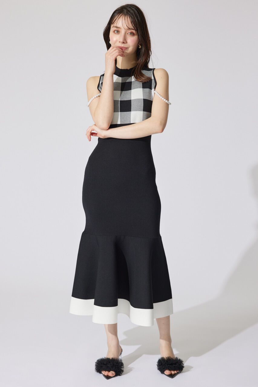 rienda「フェイクパールショルダージャガードニットワンピース」|ワンピース|