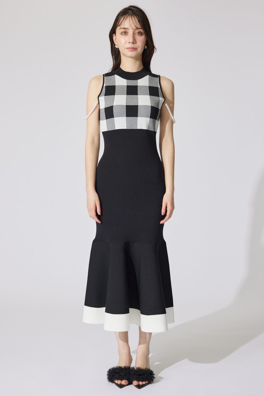 rienda「フェイクパールショルダージャガードニットワンピース」|ワンピース|