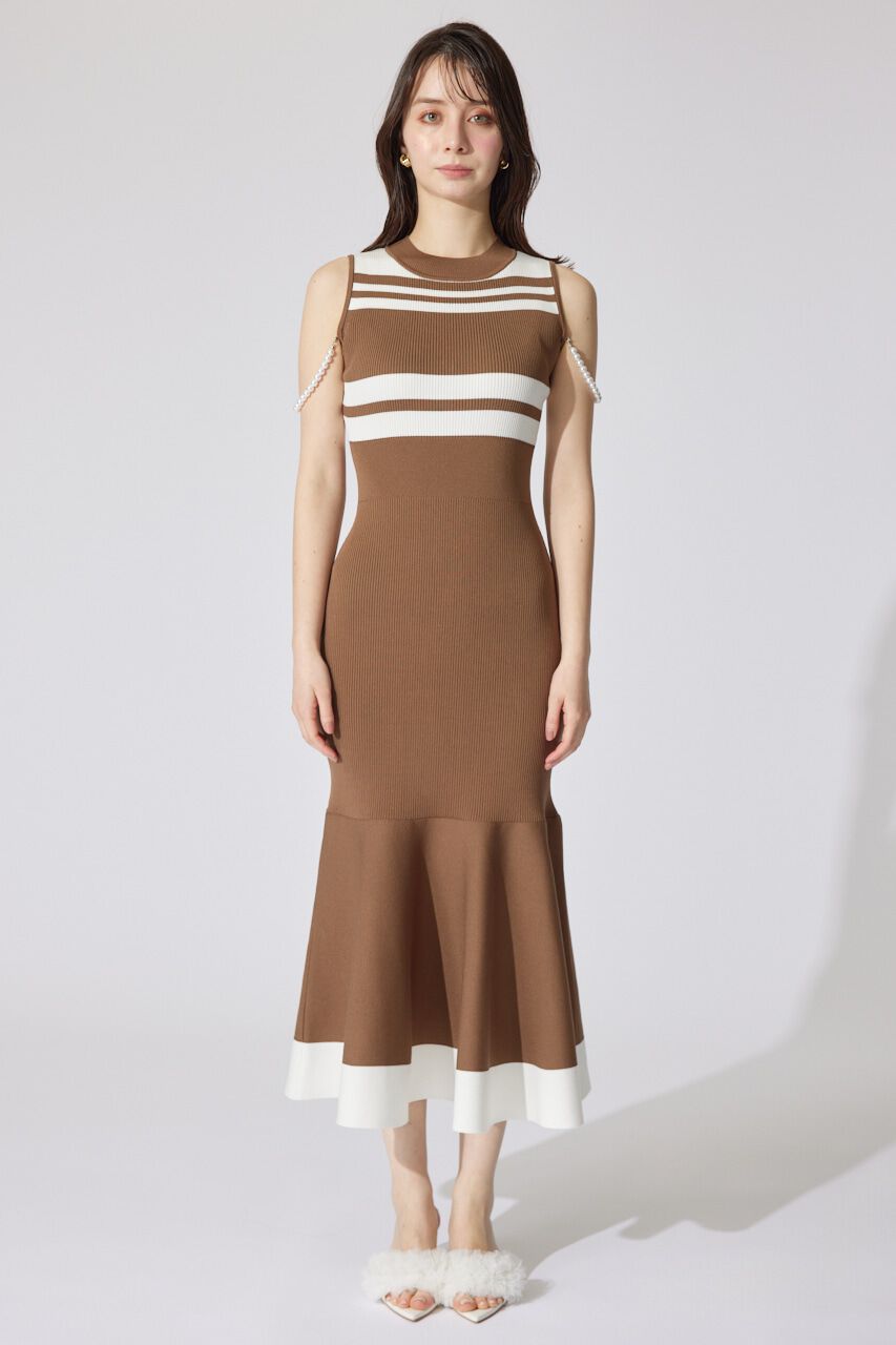 rienda「フェイクパールショルダージャガードニットワンピース」|ワンピース|