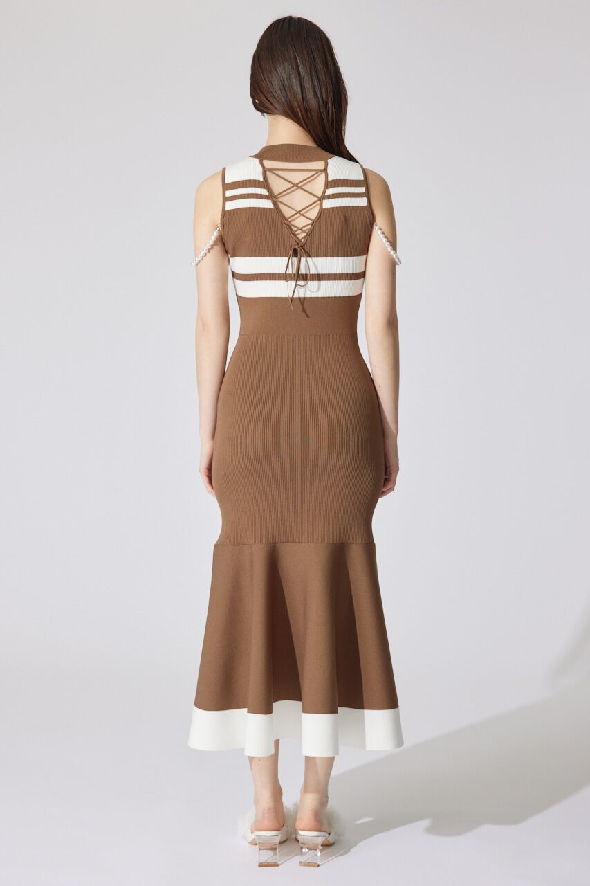 rienda「フェイクパールショルダージャガードニットワンピース」|ワンピース|