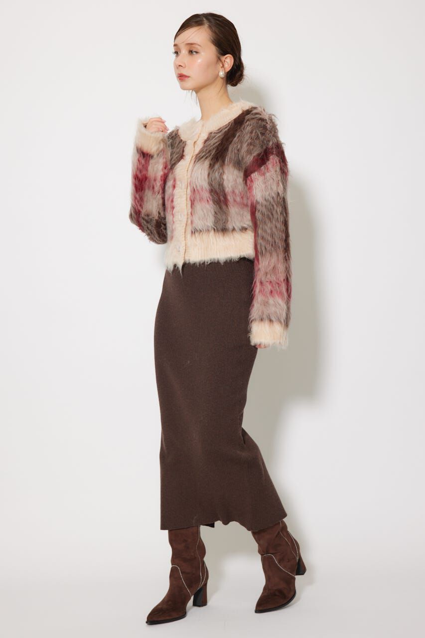 rienda「2WAYロングシャギーチェックショートニットカーディガン」|カーディガン|