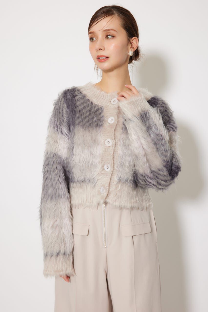 rienda「2WAYロングシャギーチェックショートニットカーディガン」|カーディガン|