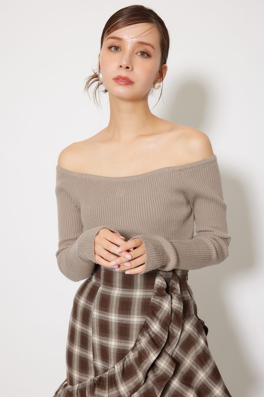 rienda「Rロゴバックリボンオフショルニットトップス」|ニット・セーター|