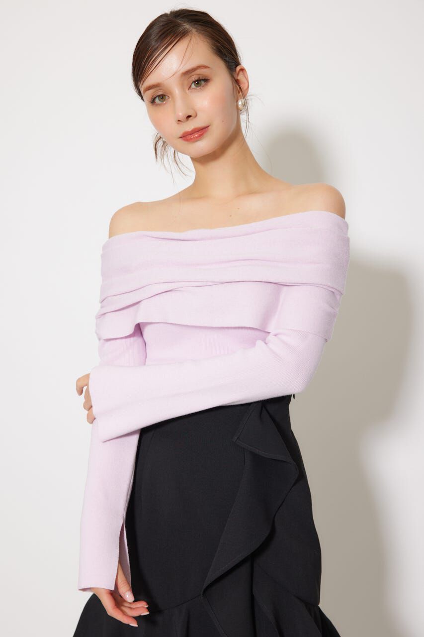 rienda「オフショルギャザーニットトップス」|ニット・セーター|L/PNK1