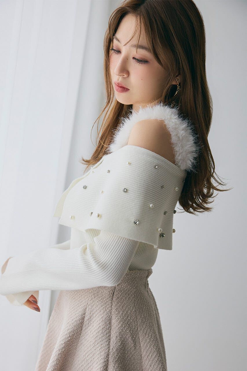 rienda「ショルダーフェイクファービジューニットトップス」|ニット・セーター|