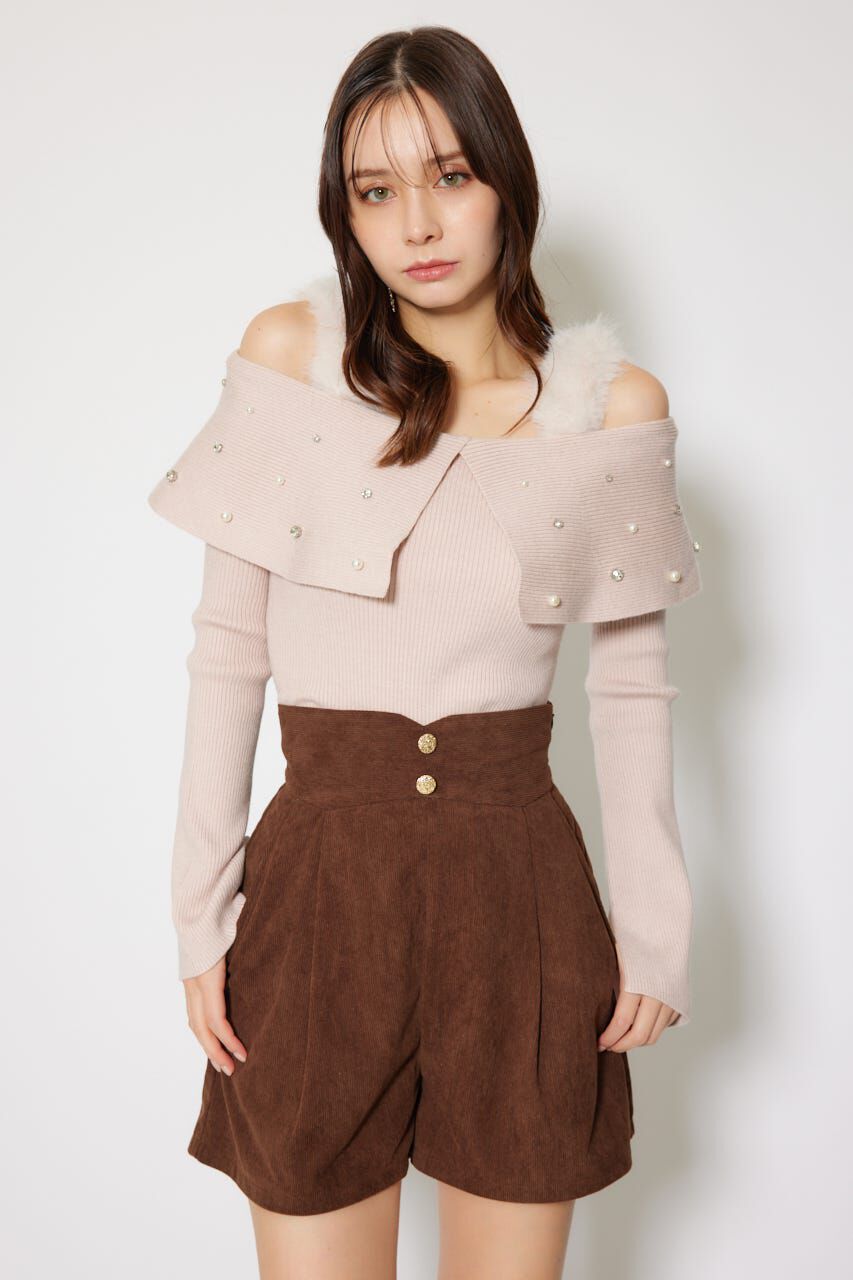 rienda「ショルダーフェイクファービジューニットトップス」|ニット・セーター|