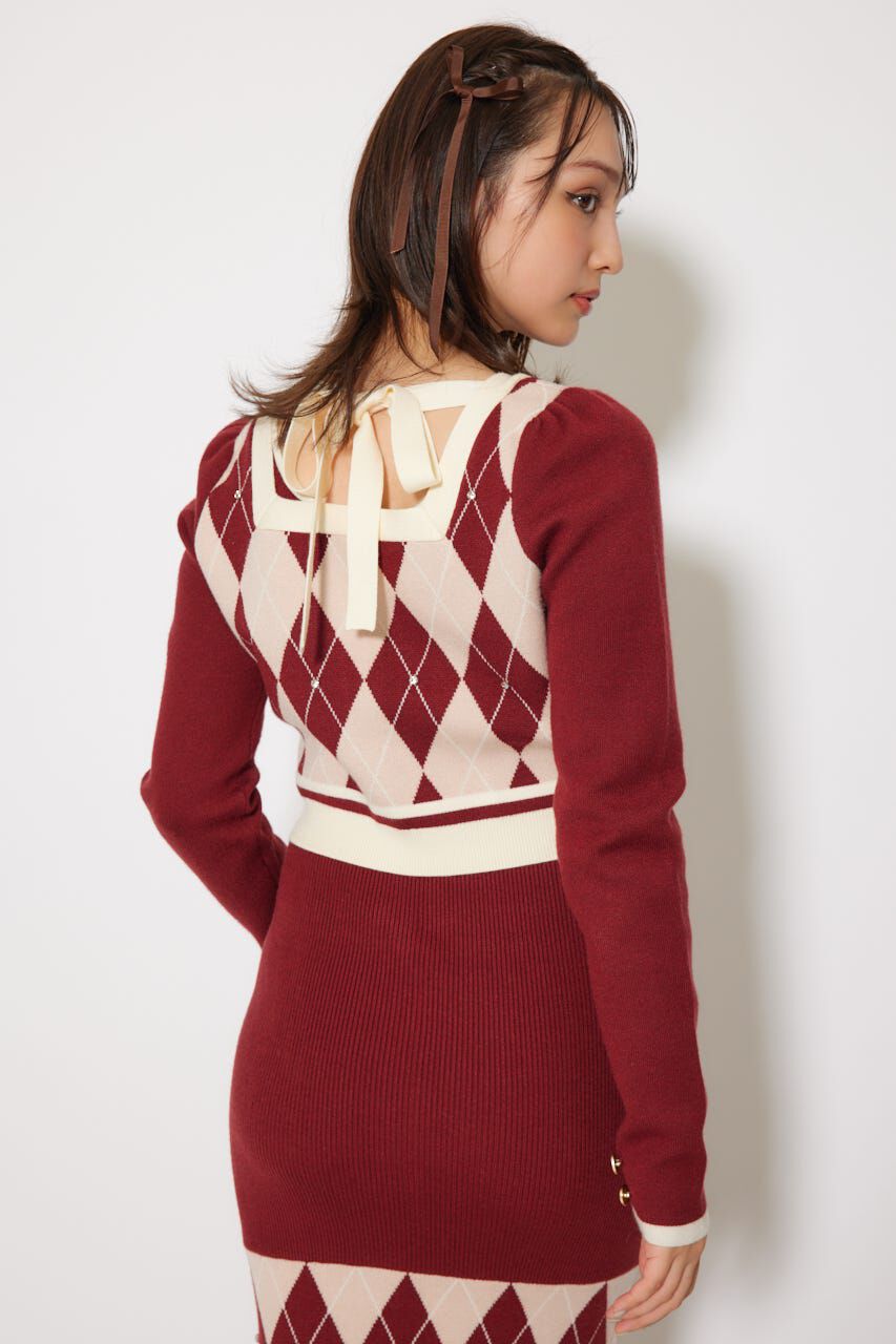 rienda「アーガイルバイカラーカーディガンセットニットワンピース」|ワンピース|