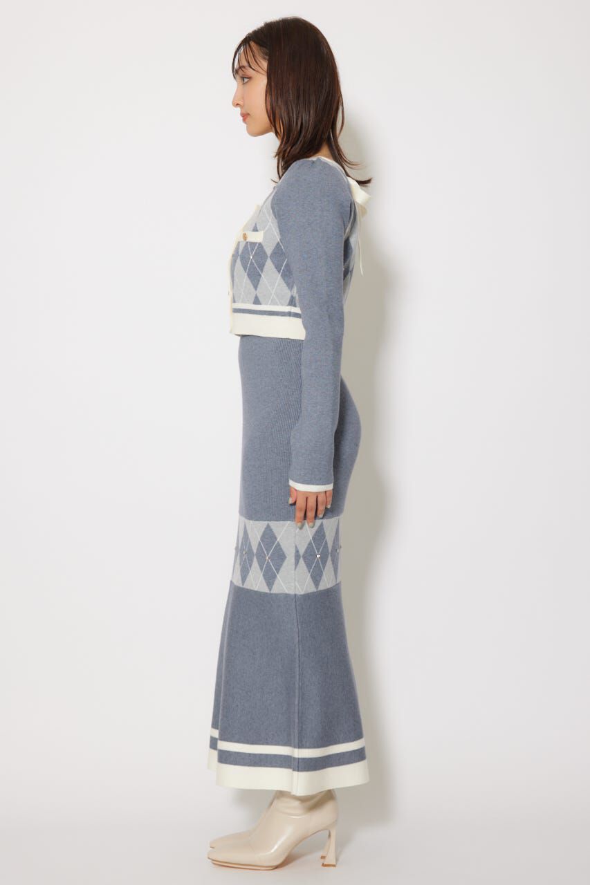 rienda「アーガイルバイカラーカーディガンセットニットワンピース」|ワンピース|