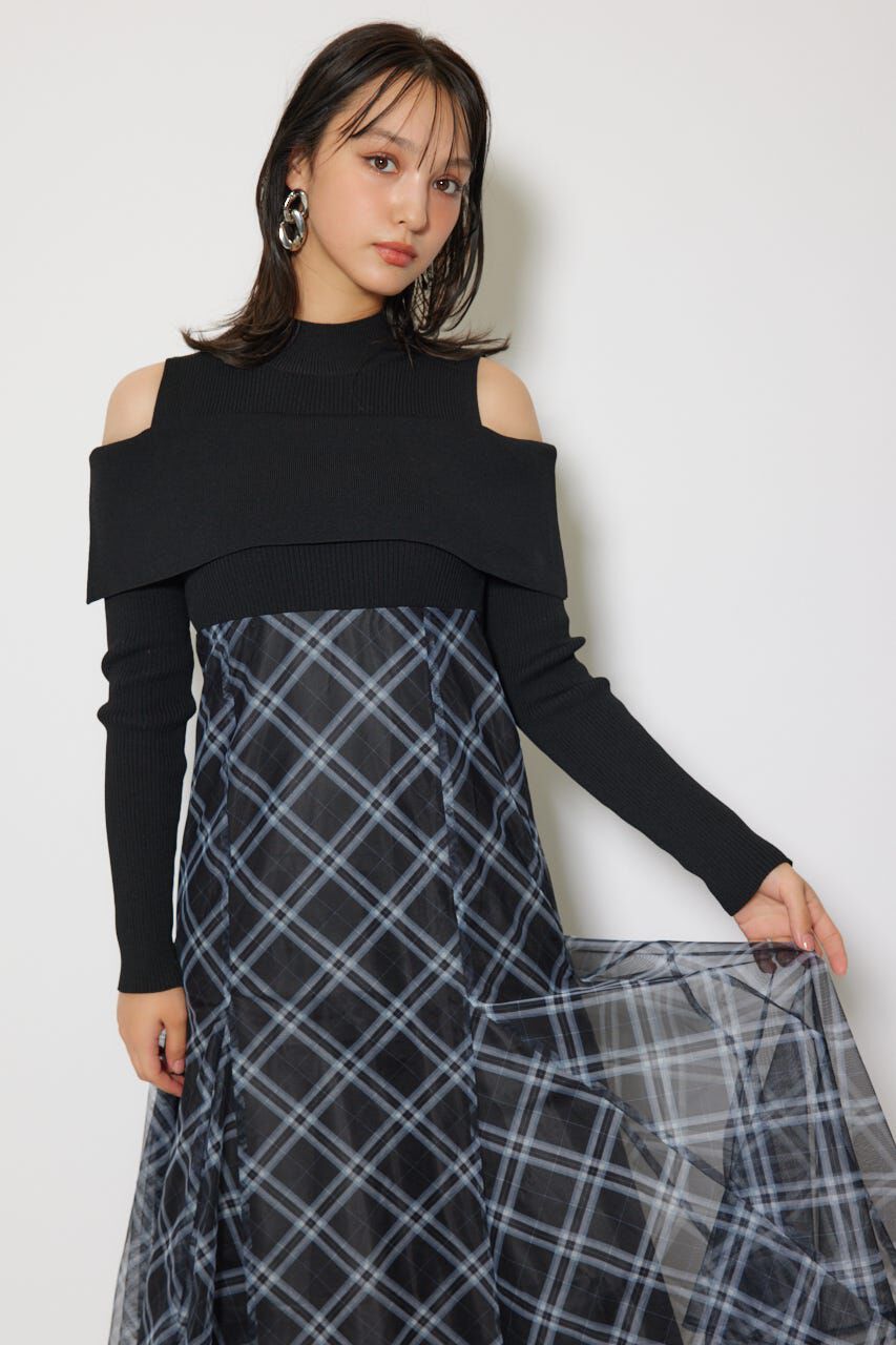 rienda「ドッキングオフショルニットフレアワンピース」|ワンピース|