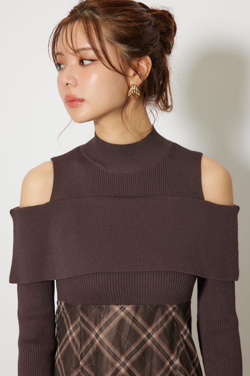 rienda「ドッキングオフショルニットフレアワンピース」|ワンピース|