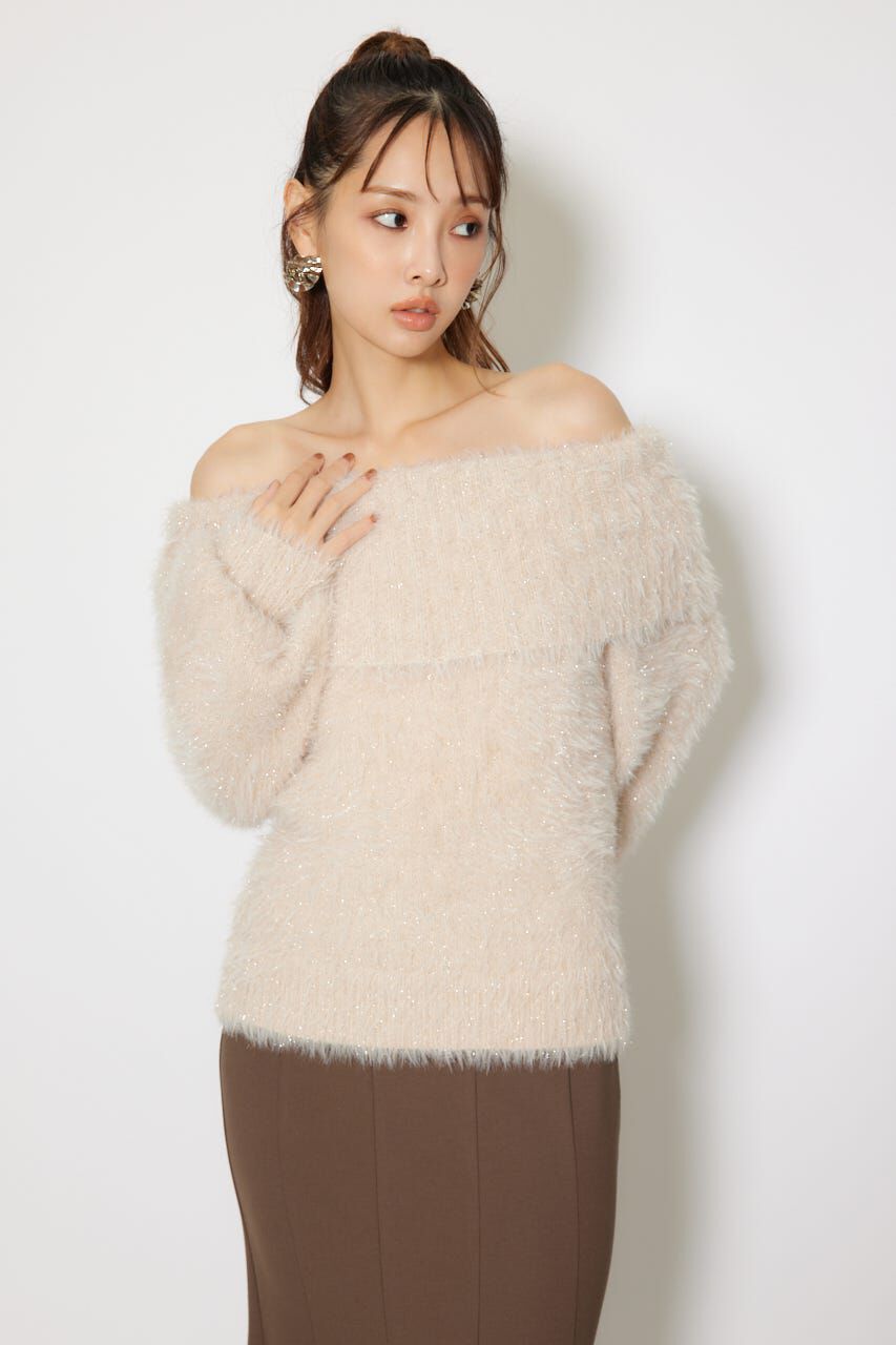 rienda「2WAYファーライクジャガードニットトップス」|ニット・セーター|