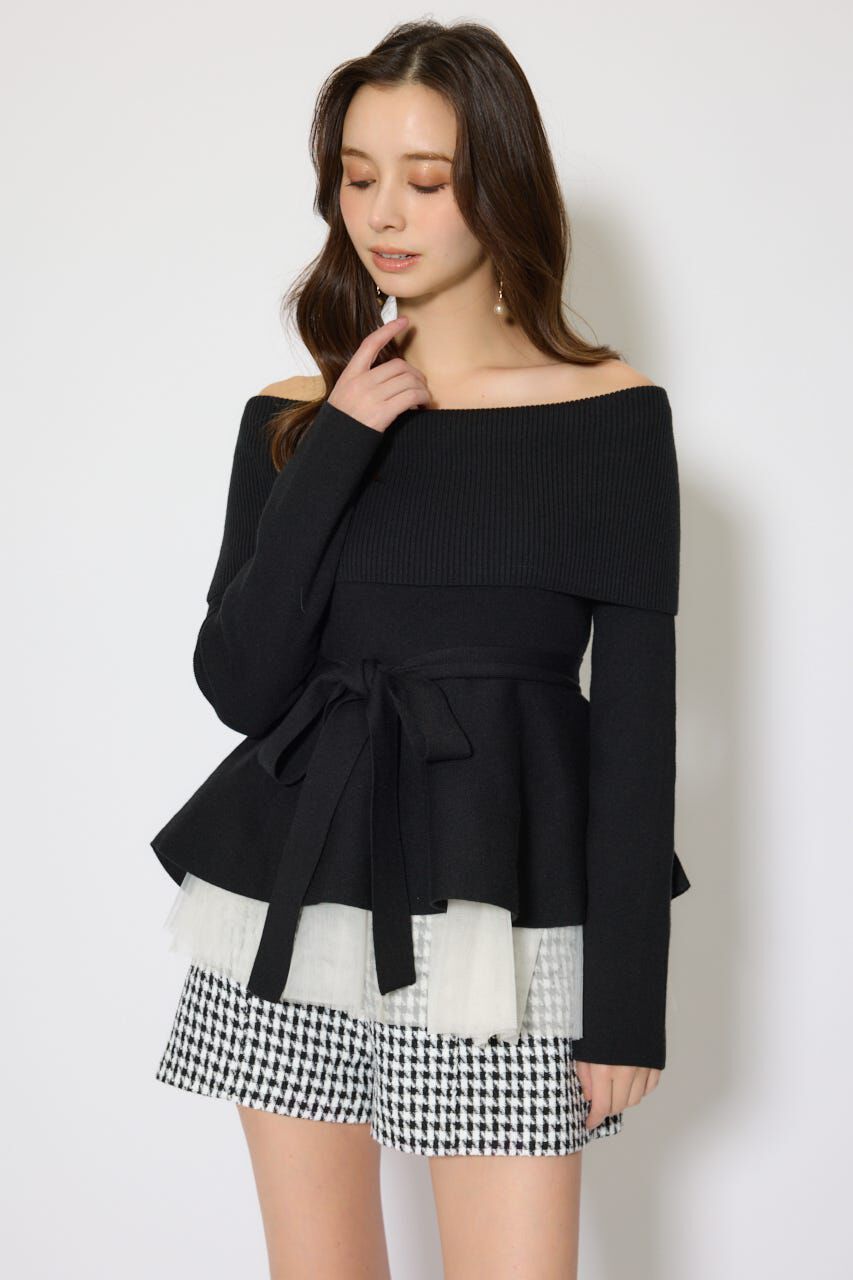 rienda「チュールレイヤードペプラムニットトップス」|ニット・セーター|