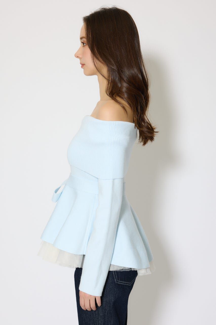 rienda「チュールレイヤードペプラムニットトップス」|ニット・セーター|