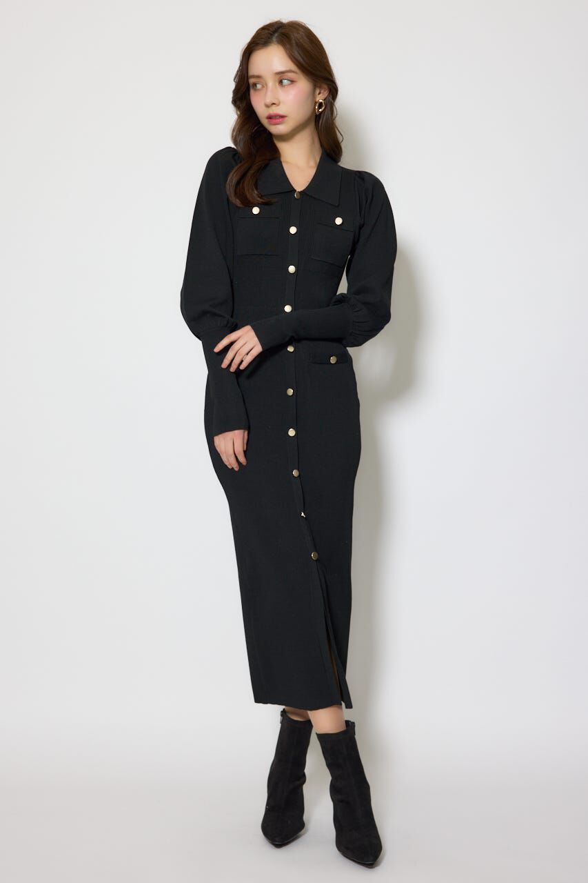 rienda「パフロングスリーブニットタイトワンピース」|ワンピース|