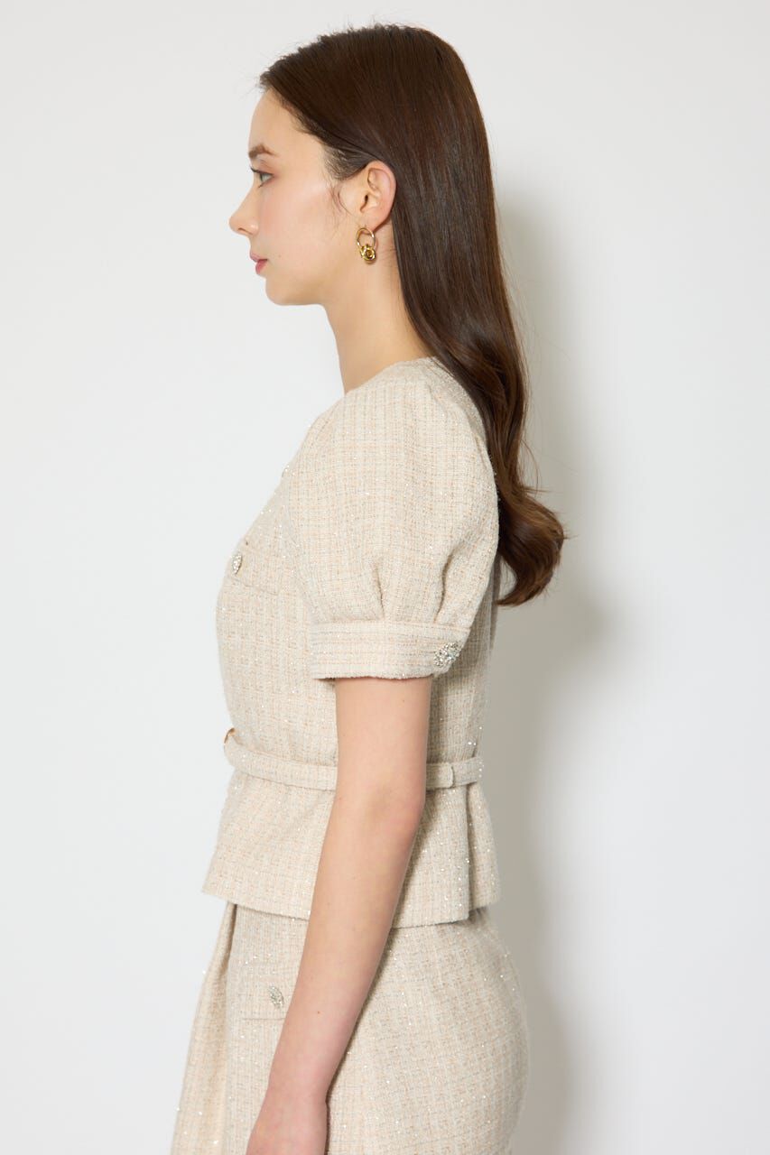 rienda「ノーカラーツイードペプラムジャケット」|その他|