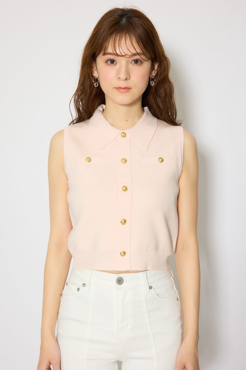 rienda「ゴールドボタンノースリニットトップス」|ニット・セーター|