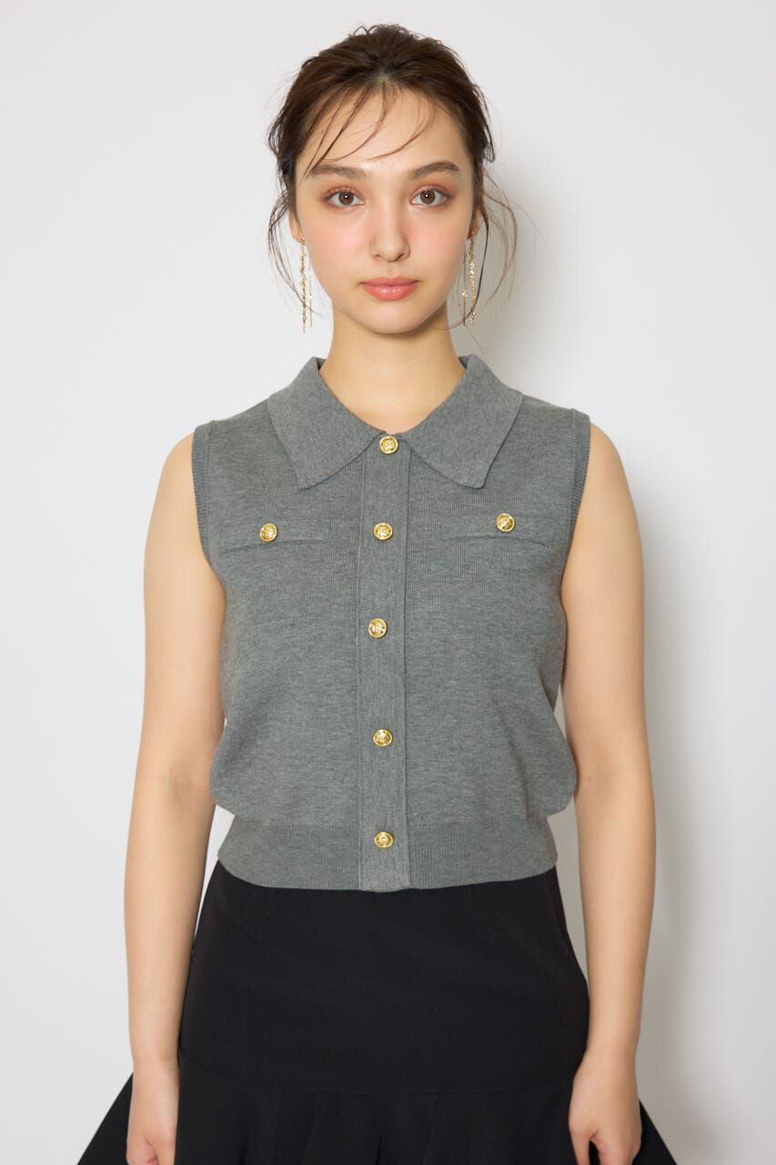 rienda「ゴールドボタンノースリニットトップス」|ニット・セーター|