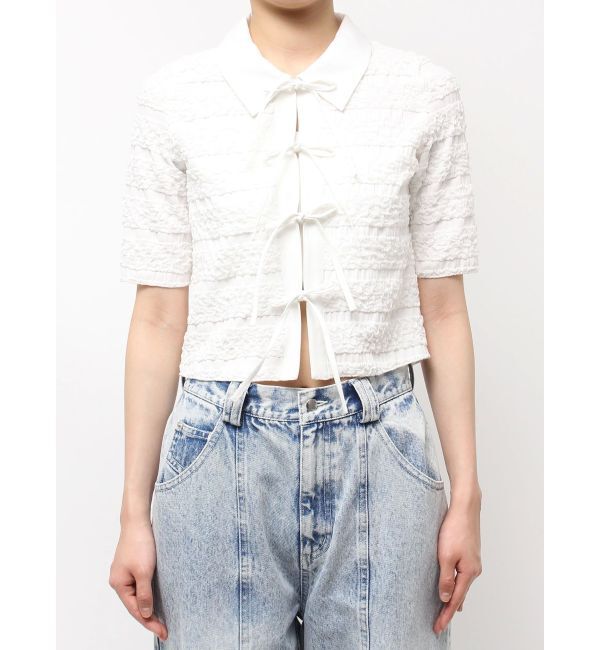 CALNAMUR「シャツカラーギャザーリボンカットソー」|シャツ・ブラウス|