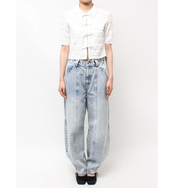 CALNAMUR「シャツカラーギャザーリボンカットソー」|シャツ・ブラウス|