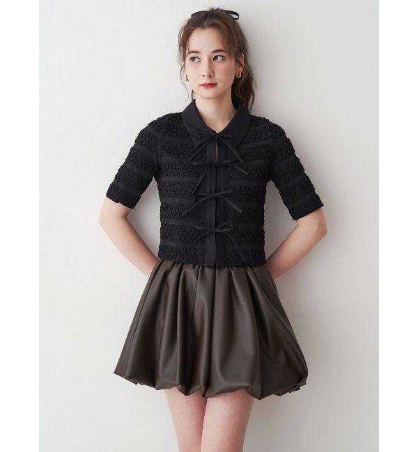 CALNAMUR「シャツカラーギャザーリボンカットソー」|シャツ・ブラウス|