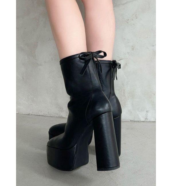RESEXXY「バックリボン厚底ブーツ」|ショートブーツ|ブラック