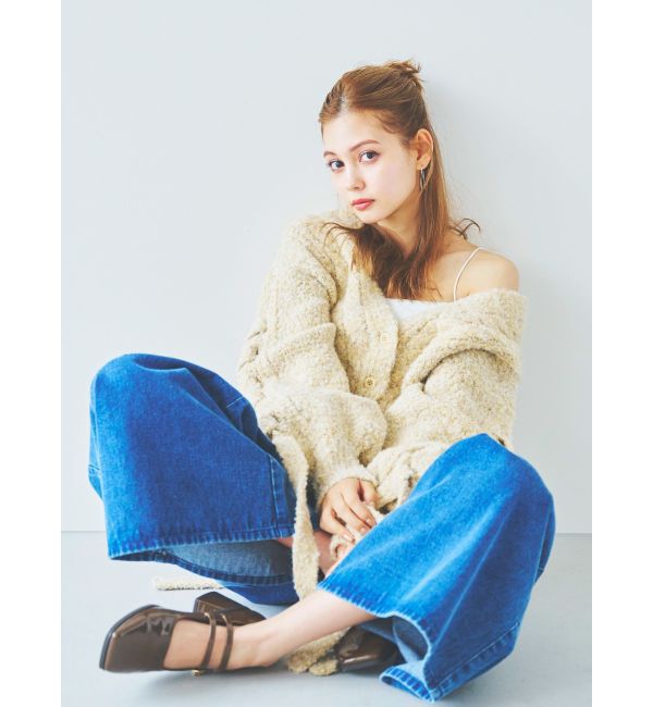 dazzlin「ダブルハイウエストワイドデニムパンツ」|デニム|