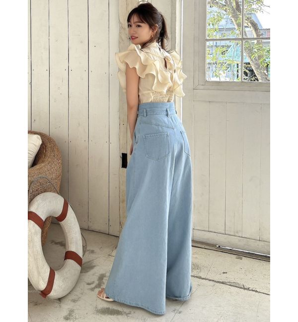 dazzlin「ダブルハイウエストワイドデニムパンツ」|デニム|