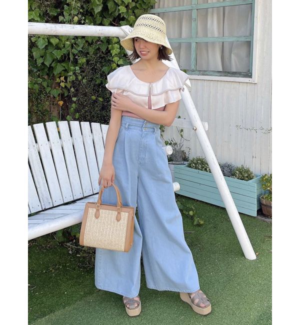 dazzlin「ダブルハイウエストワイドデニムパンツ」|デニム|