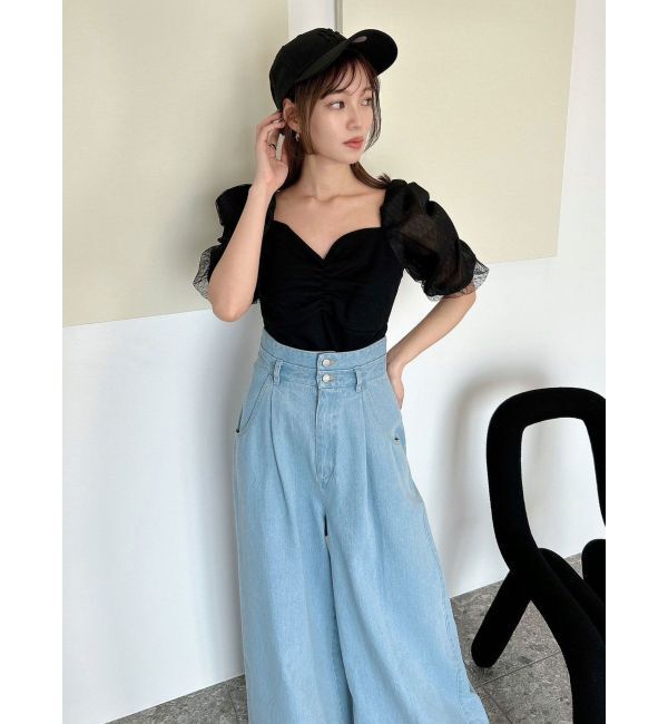 dazzlin「ダブルハイウエストワイドデニムパンツ」|デニム|