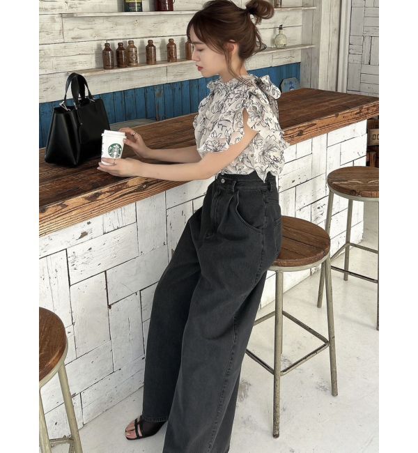 dazzlin「ダブルハイウエストワイドデニムパンツ」|デニム|