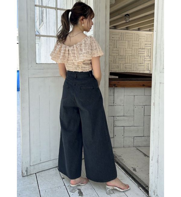 dazzlin「ダブルハイウエストワイドデニムパンツ」|デニム|