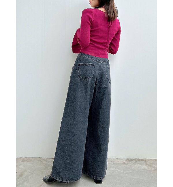 dazzlin「ダブルハイウエストワイドデニムパンツ」|デニム|