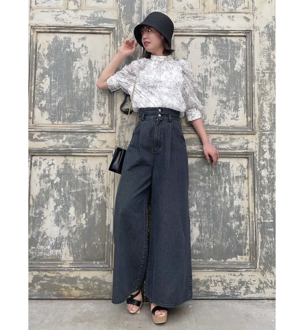 dazzlin「ダブルハイウエストワイドデニムパンツ」|デニム|