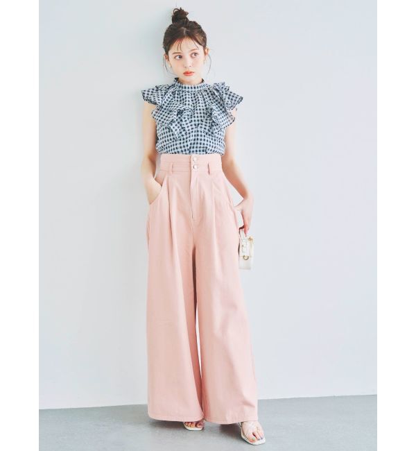 dazzlin「ダブルハイウエストワイドデニムパンツ」|デニム|