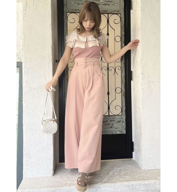 dazzlin「ダブルハイウエストワイドデニムパンツ」|デニム|