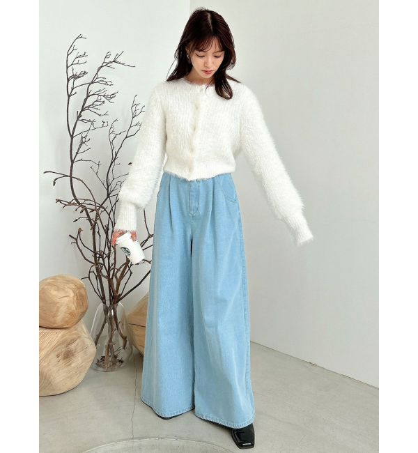 dazzlin「ダブルハイウエストワイドデニムパンツ」|デニム|