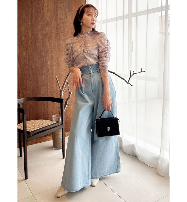 dazzlin「ダブルハイウエストワイドデニムパンツ」|デニム|